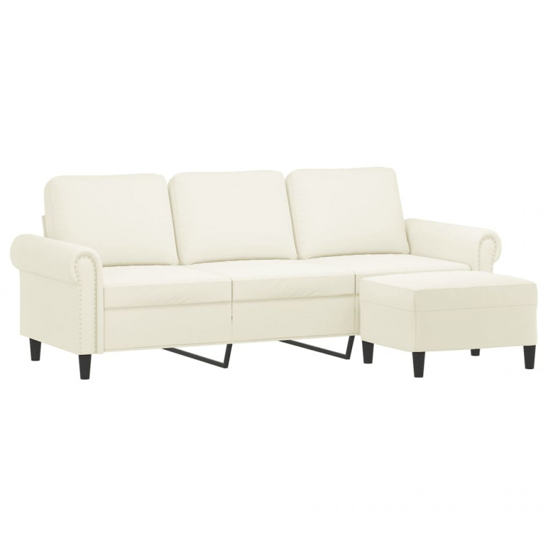 Sofa 3-osobowa, kremowa, 180 cm, tapicerowana aksamit