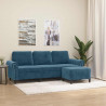 3-osobowa sofa z podnóżkiem, niebieska, 180 cm, aksamit