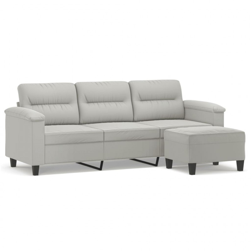 3-os. sofa z podnóżkiem, jasnoszara, 180 cm, obita mikrofibrą