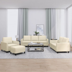 4-osobowa sofa z poduszkami, kremowa, sztuczna skóra