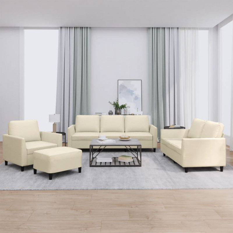 4-osobowa sofa z poduszkami, kremowa, sztuczna skóra