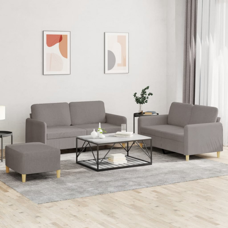 3-częściowy komplet wypoczynkowy z poduszkami, taupe, tkanina