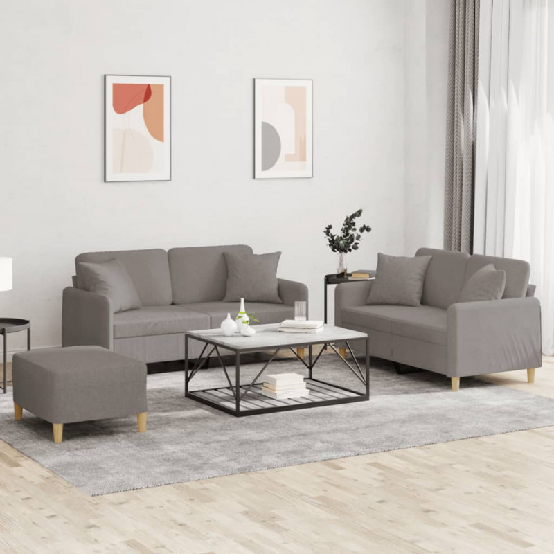 3-cz. komplet wypoczynkowy z poduszkami, taupe, tkanina