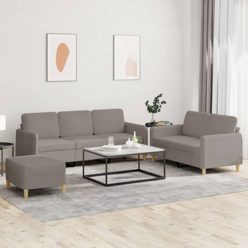 3-częściowy komplet wypoczynkowy z poduszkami, taupe, tkanina