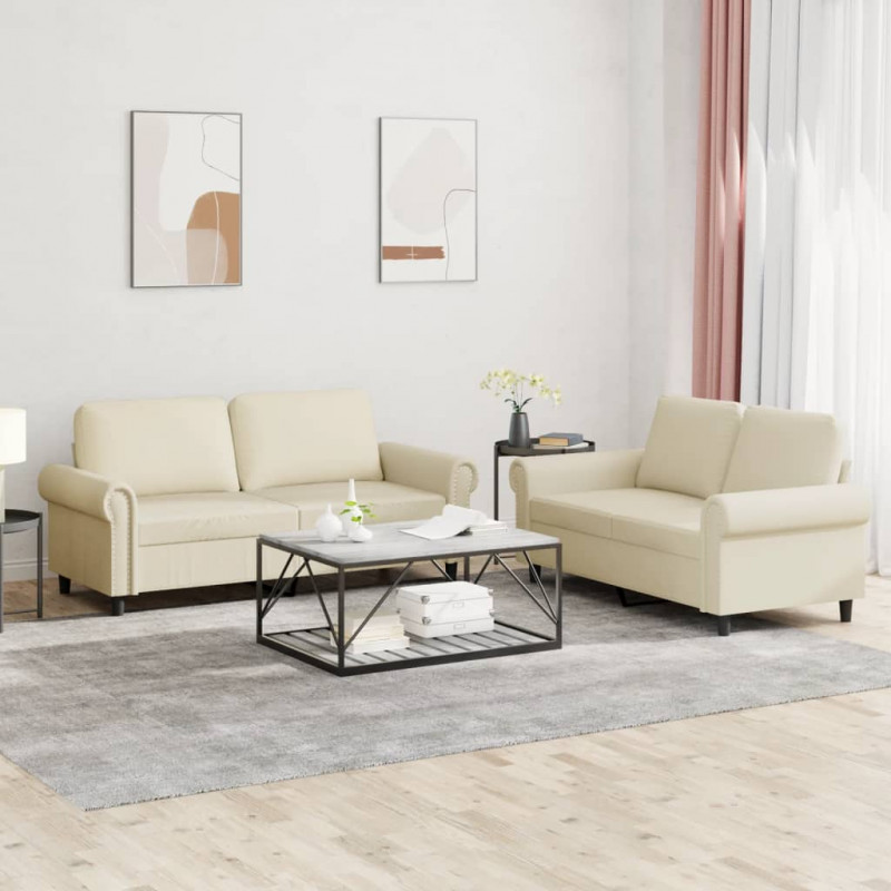 2-osobowa sofa z poduszkami, kremowa, sztuczna skóra