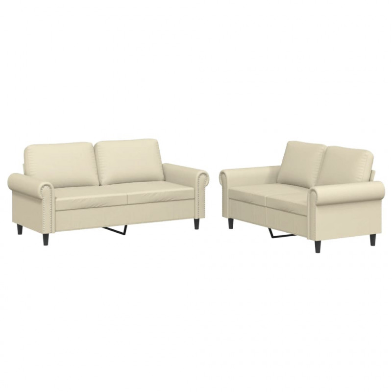 2-osobowa sofa z poduszkami, kremowa, sztuczna skóra