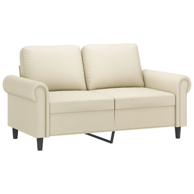 2-osobowa sofa z poduszkami, kremowa, sztuczna skóra