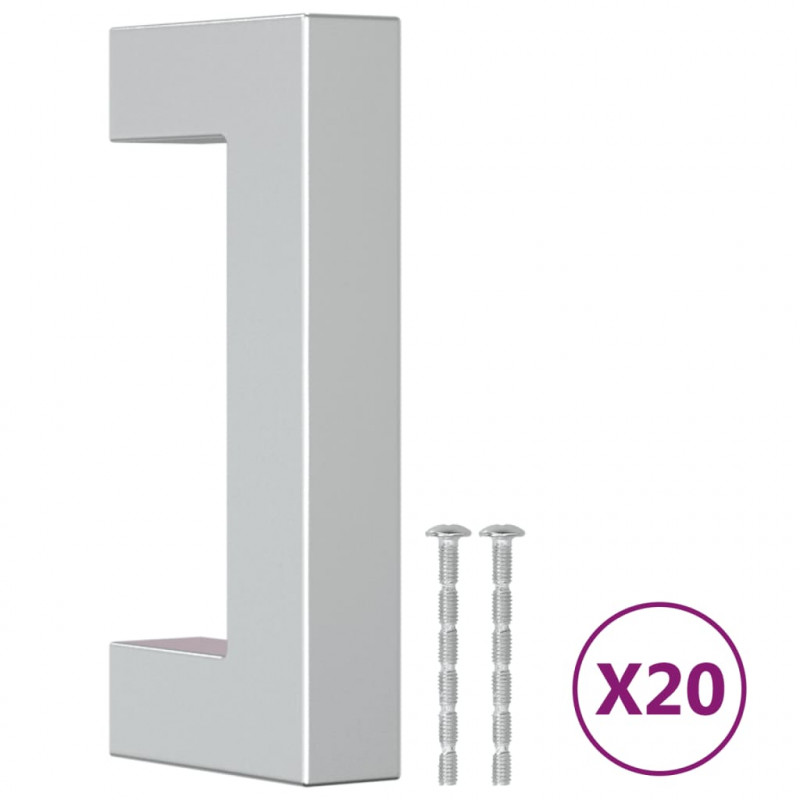 Uchwyty do szafek, 20 szt., srebrne, 64 mm, stal nierdzewna
