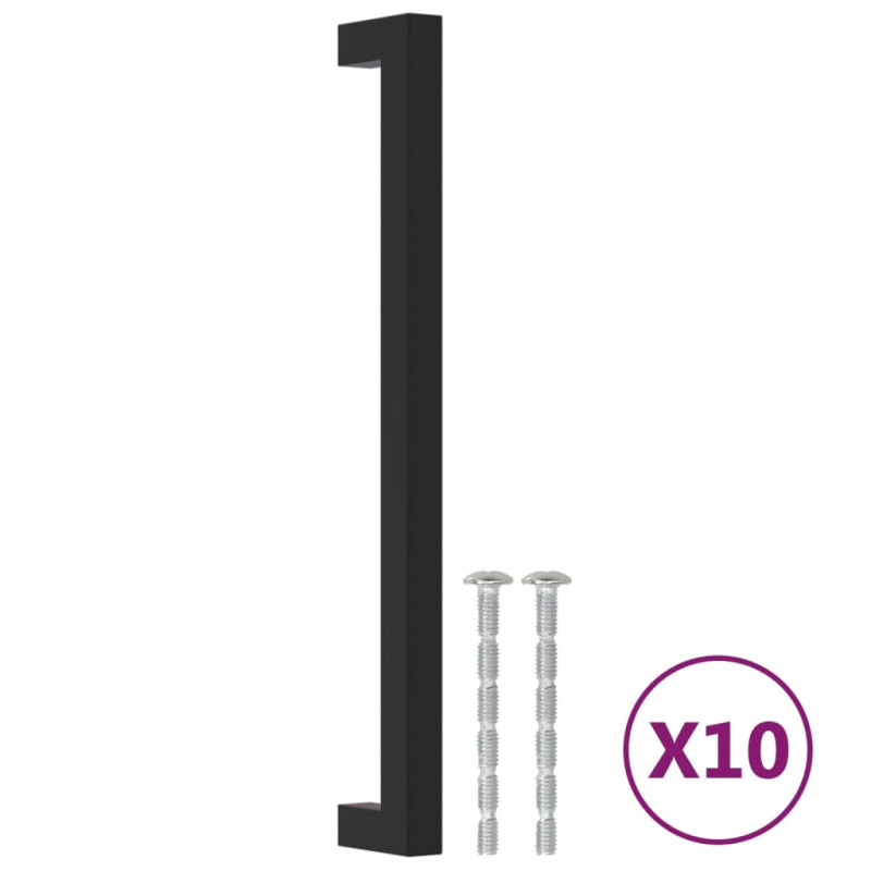 Uchwyty do szafek, 10 szt., czarne, 224 mm, stal nierdzewna