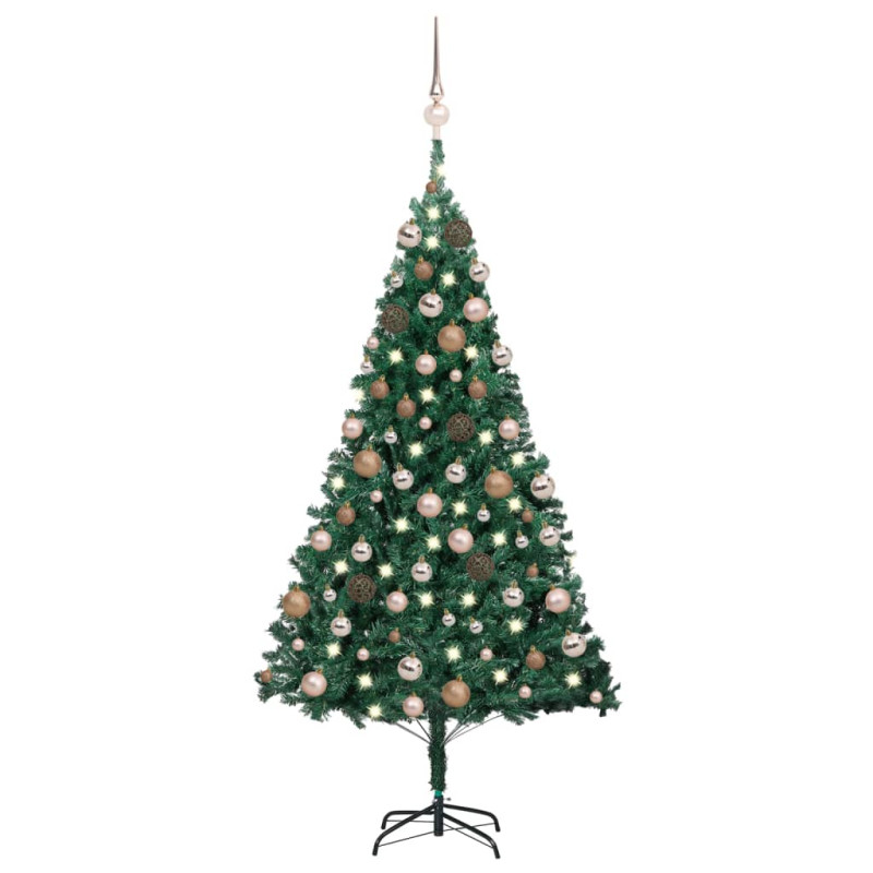 Sztuczna choinka z lampkami i bombkami, zielona, 150 cm, PVC