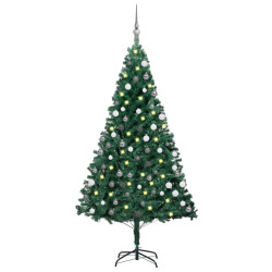 Sztuczna choinka z lampkami i bombkami, zielona, 150 cm, PVC