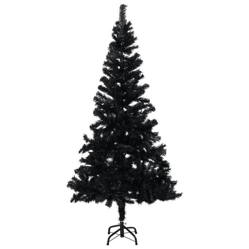 Sztuczna choinka z lampkami i bombkami, czarna, 180 cm, PVC