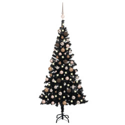 Sztuczna choinka z lampkami i bombkami, czarna, 180 cm, PVC