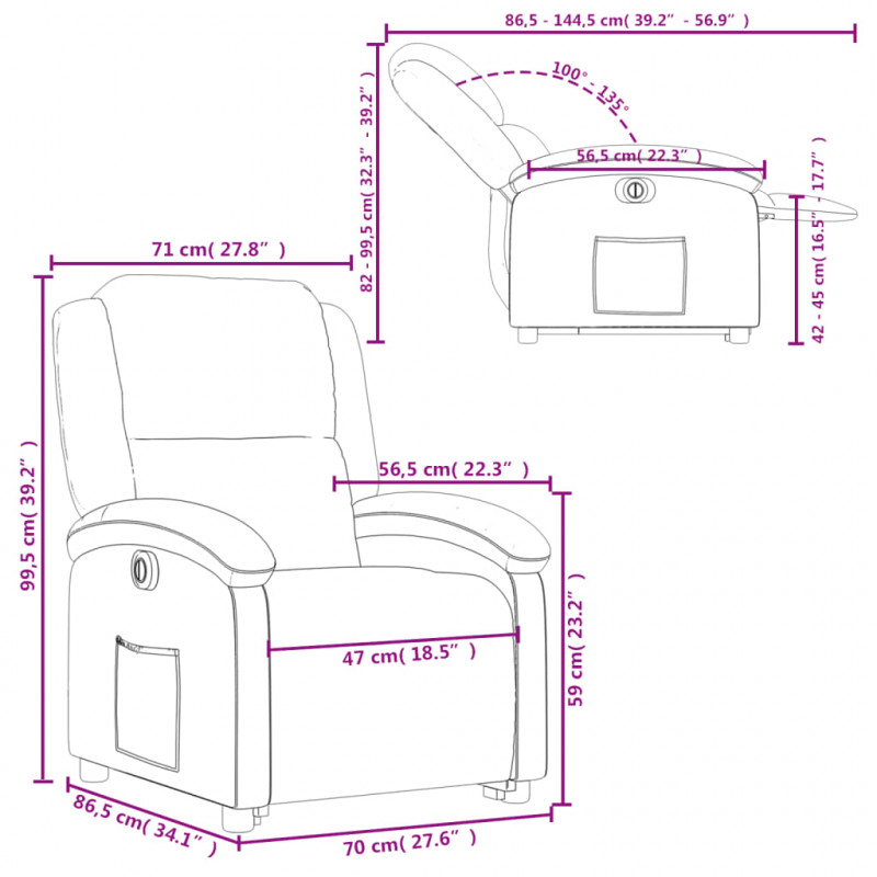 Rozkładany fotel pionizujący, elektryczny, bordowy, ekoskóra