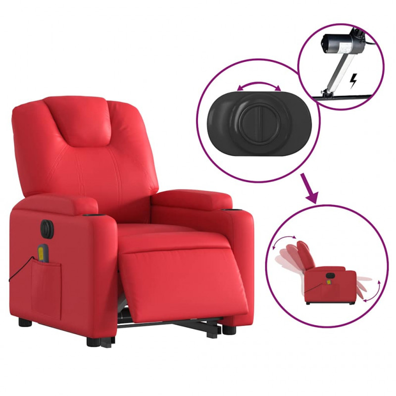 Rozkładany fotel pionizujący z masażem, elektryczny, czerwony