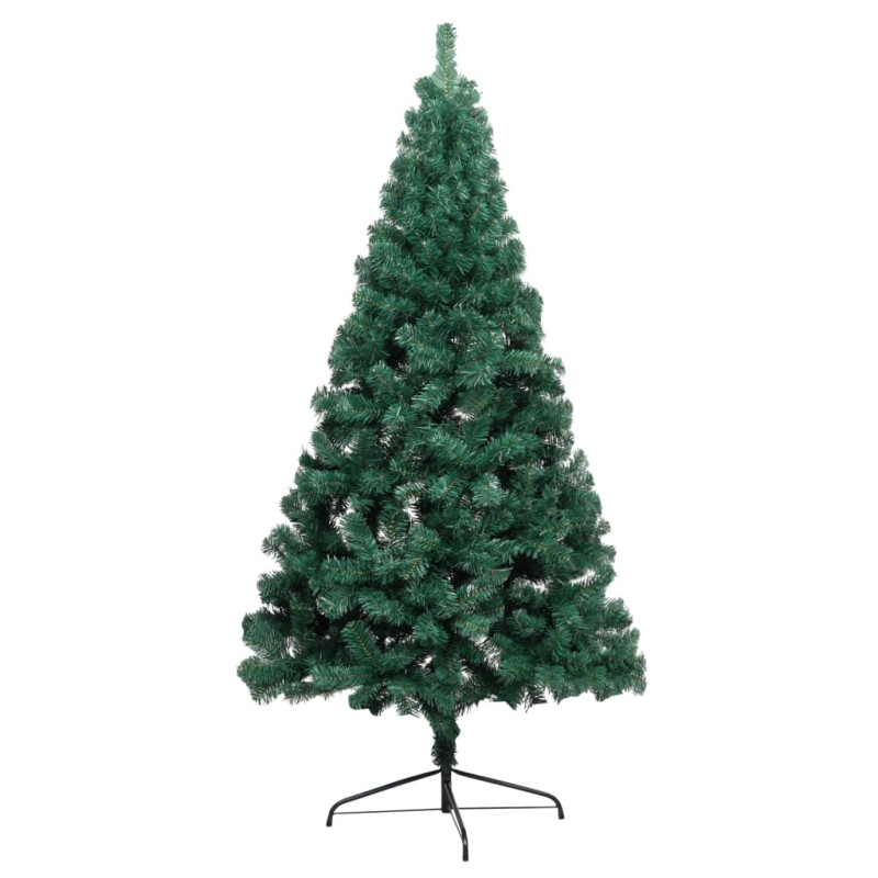 Choinka z lampkami i bombkami, połówka, zielona, 240 cm