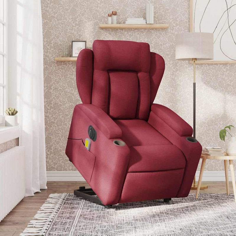 Podnoszony fotel masujący, elektryczny, rozkładany, czerwony
