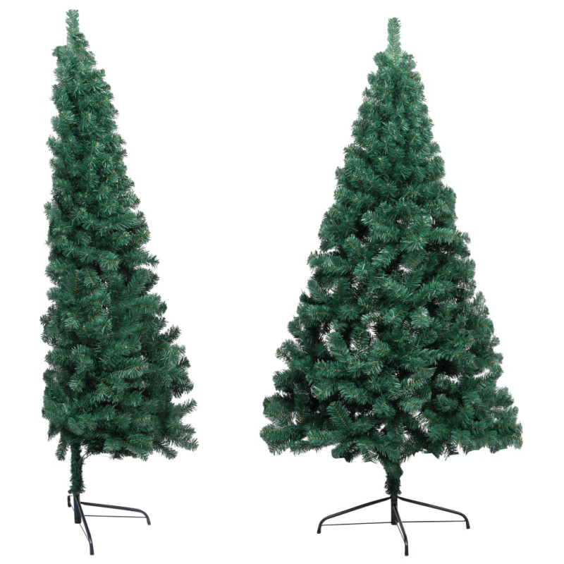 Choinka z lampkami i bombkami, połówka, zielona, 240 cm