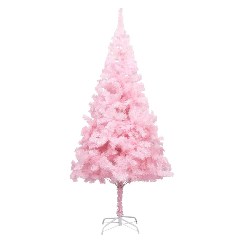 Sztuczna choinka z lampkami i bombkami, różowa, 210 cm, PVC