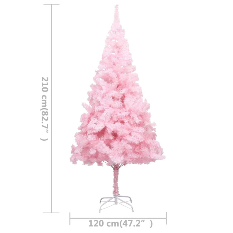 Sztuczna choinka z lampkami i bombkami, różowa, 210 cm, PVC
