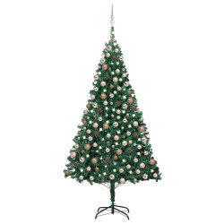Sztuczna choinka z lampkami i bombkami, zielona, 210 cm, PVC