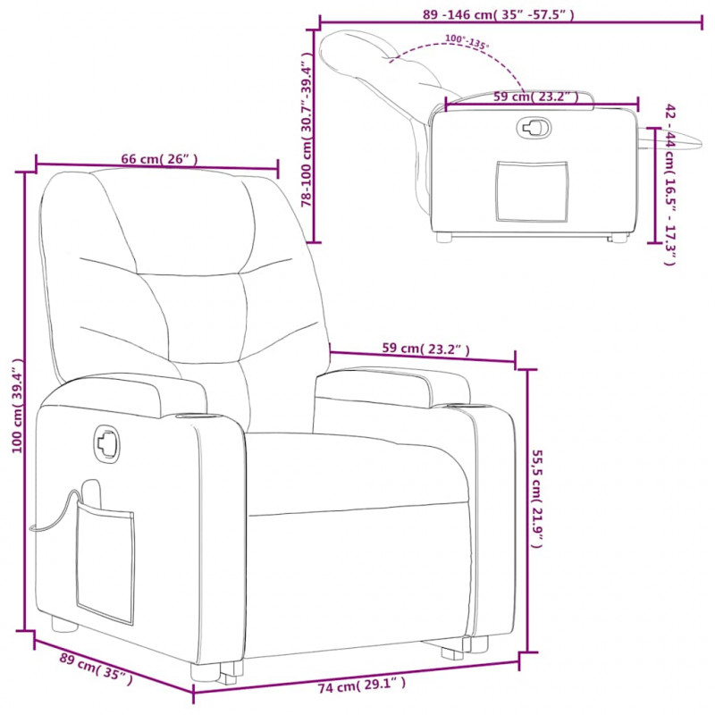 Podnoszony fotel masujący, rozkładany, kremowy, ekoskóra