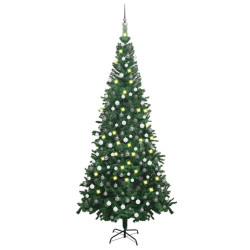 Sztuczna choinka z lampkami i bombkami, L, 240 cm, zielona