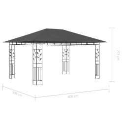 Altana z moskitierą i sznurem lampek LED, 4x3x2,73 cm, antracyt