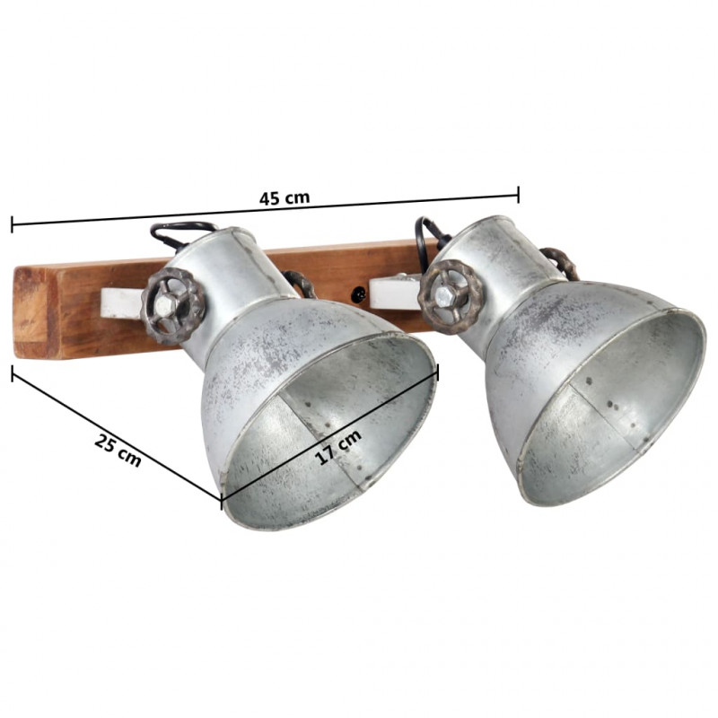 Industrialna lampa ścienna, srebrna, 45x25 cm, E27