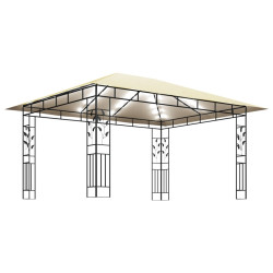 Altana z moskitierą i sznurem lampek LED, 4x3x2,73 cm, kremowa