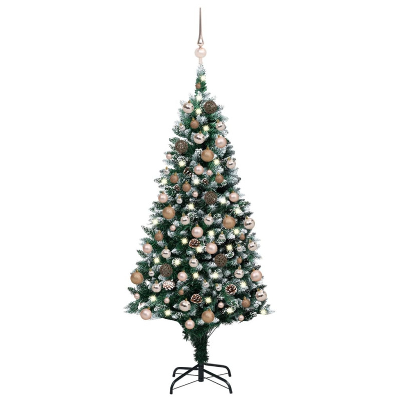 Sztuczna choinka z lampkami, bombkami i szyszkami, 150 cm