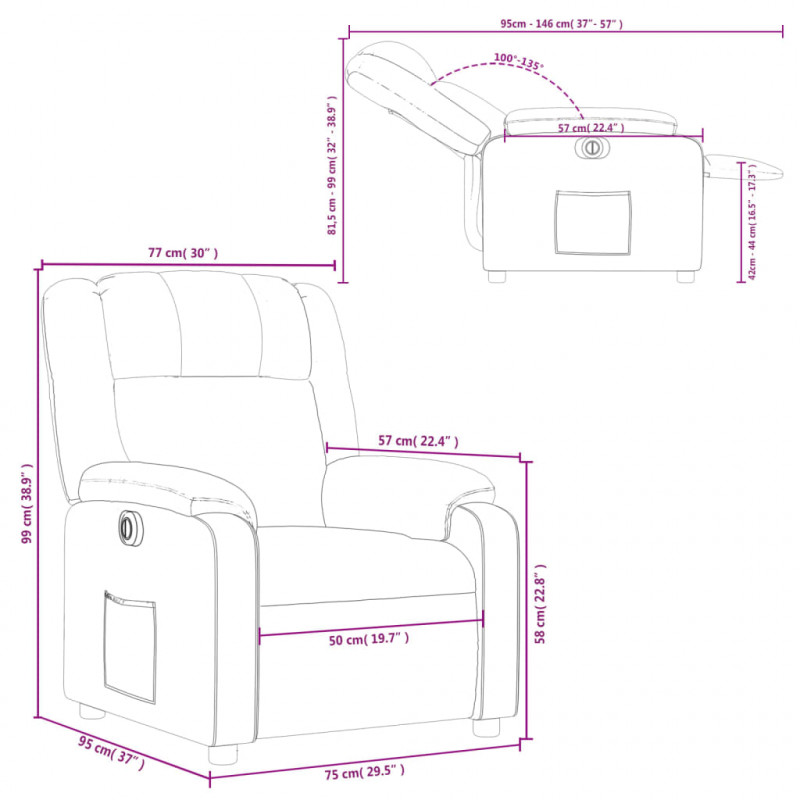 Elektryczny fotel rozkładany, czarny, obity sztuczną skórą