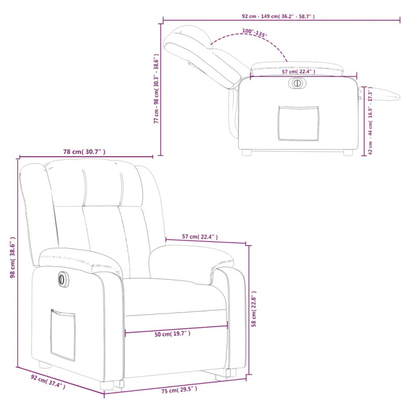Rozkładany fotel pionizujący, elektryczny, kremowy, ekoskóra