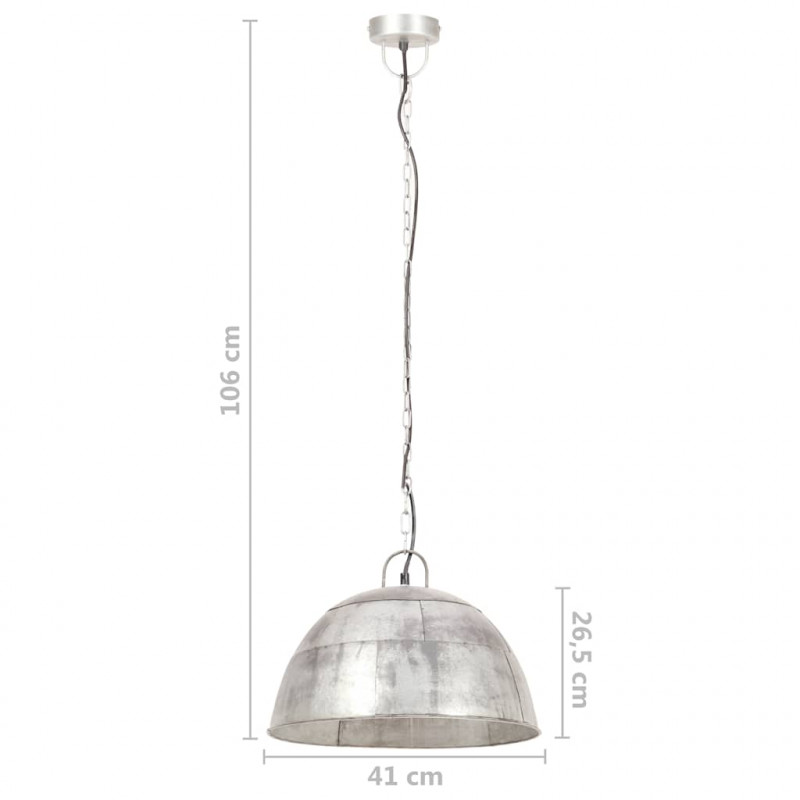 Industrialna lampa wisząca, 25 W, srebrna, okrągła, 41 cm, E27