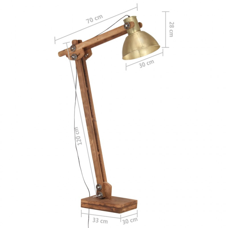 Lampa podłogowa, kolor mosiądzu, E27, lite drewno mango