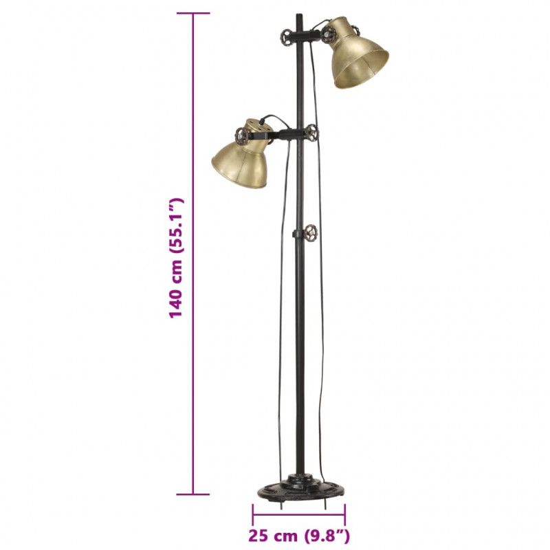 Lampa podłogowa z 2 kloszami, mosiądz, E27, żeliwo