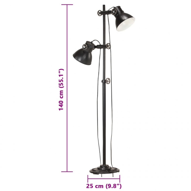 Lampa podłogowa z 2 kloszami, czarna, E27, żeliwo