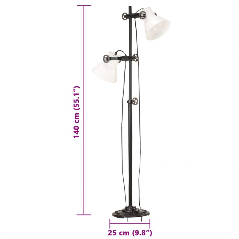 Lampa podłogowa z 2 kloszami, biała, E27, żeliwo