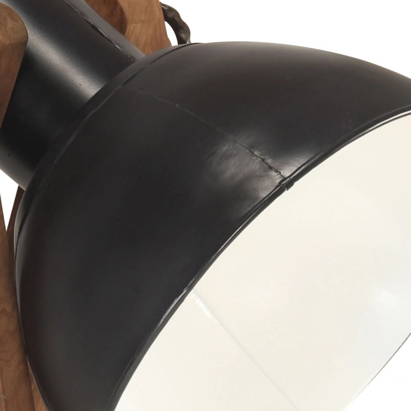 Lampa podłogowa, czarna, E27, lite drewno mango