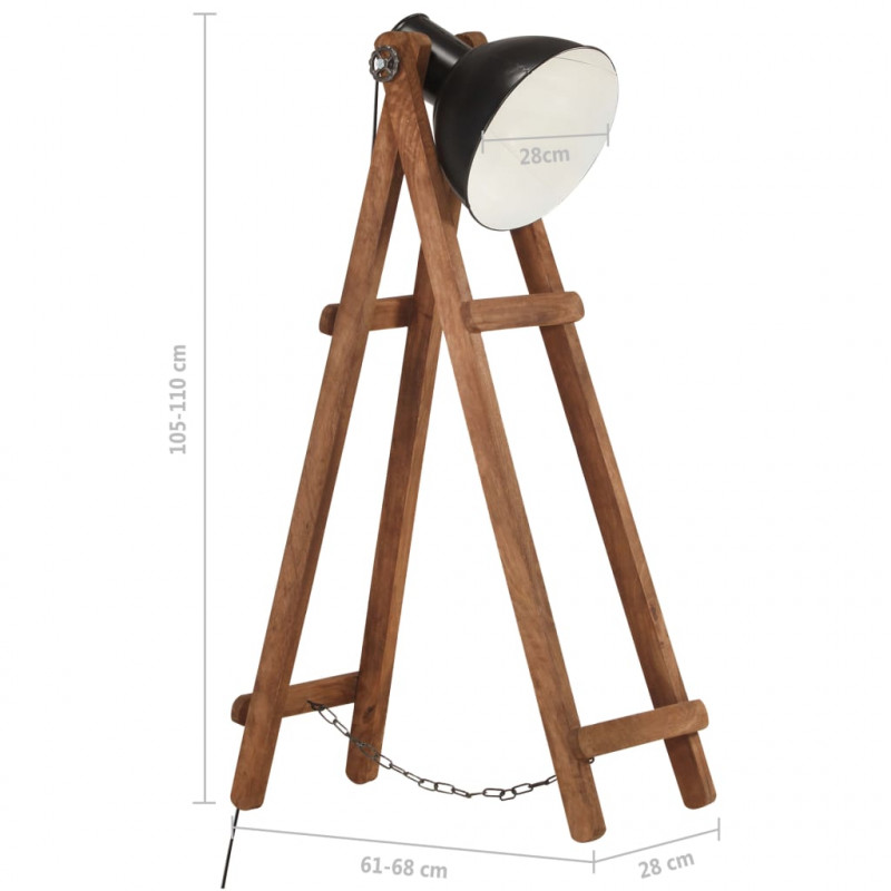 Lampa podłogowa, czarna, E27, lite drewno mango