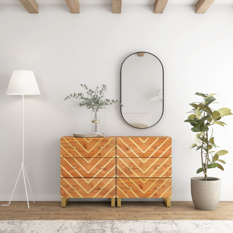 Komody, 2 szt., brązowo-czarne, 60x33,5x75 cm, drewno mango