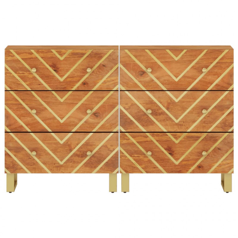 Komody, 2 szt., brązowo-czarne, 60x33,5x75 cm, drewno mango