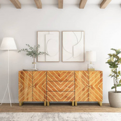 Komody, 3 szt., brązowo-czarne, 60x33,5x75 cm, drewno mango