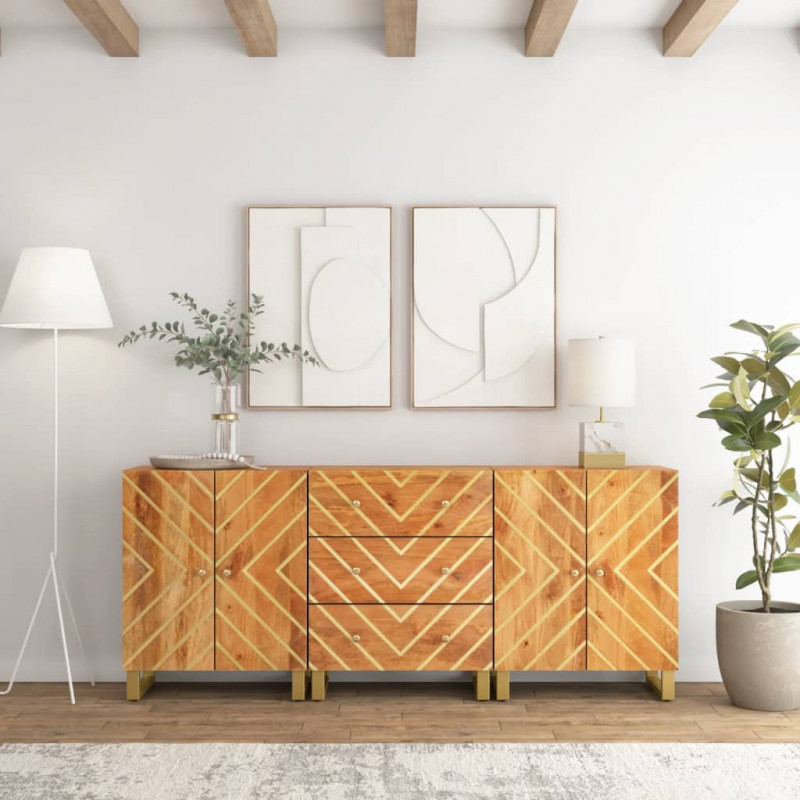 Komody, 3 szt., brązowo-czarne, 60x33,5x75 cm, drewno mango