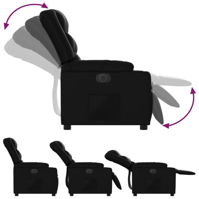 Elektryczny fotel rozkładany, czarny, obity sztuczną skórą