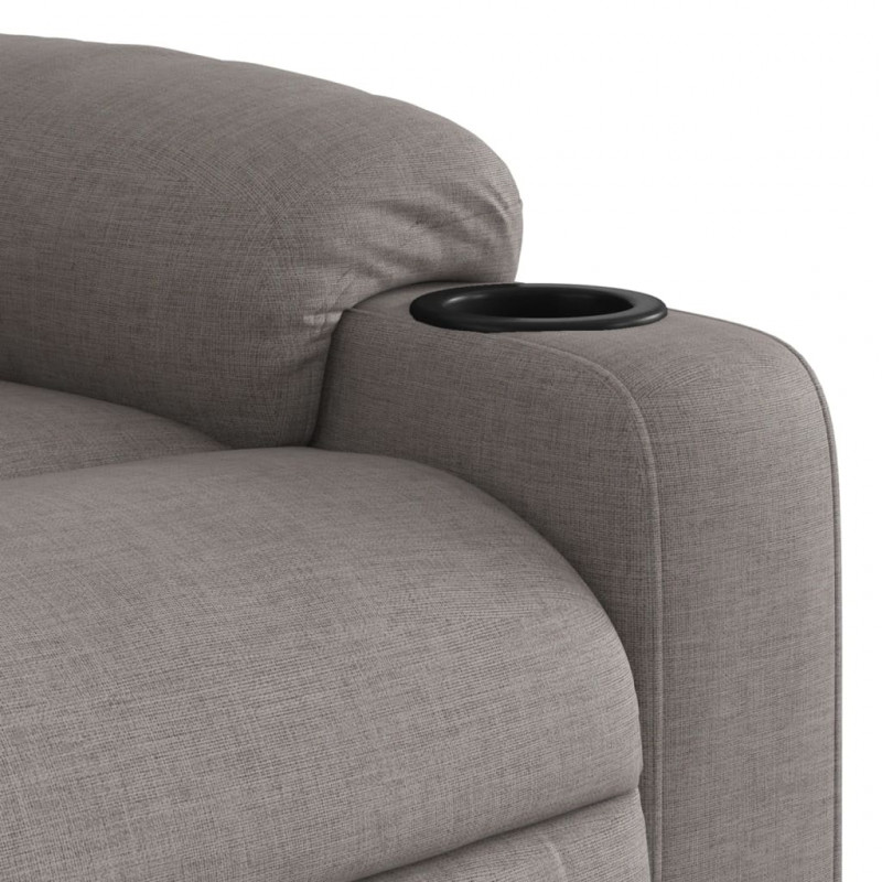 Podnoszony fotel masujący, rozkładany, kolor taupe, tkanina