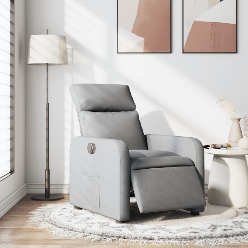 Elektryczny fotel rozkładany, jasnoszary, obity tkaniną