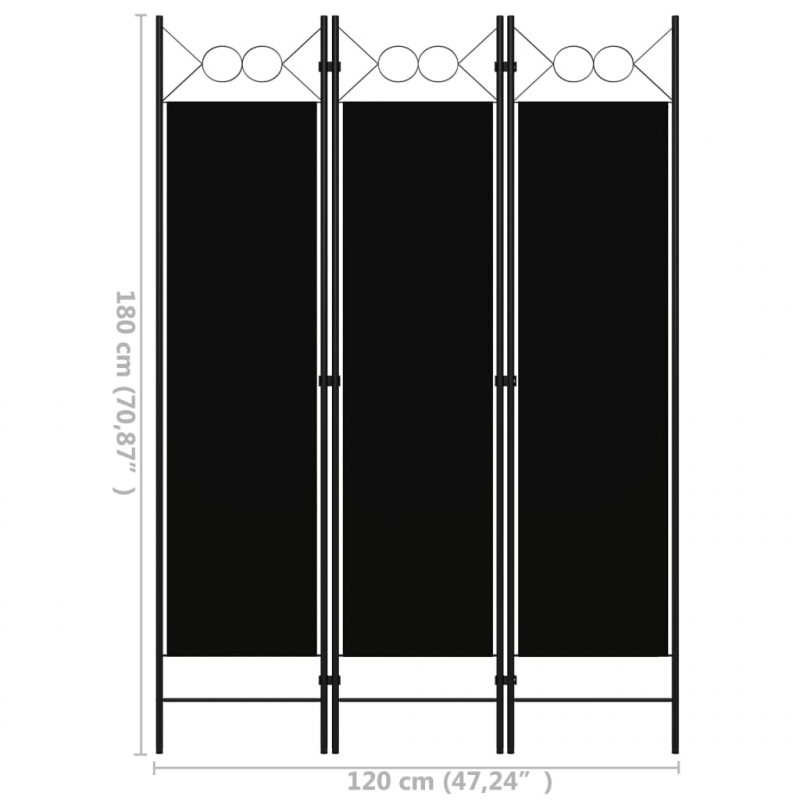 Parawan 3-panelowy, czarny, 120 x 180 cm