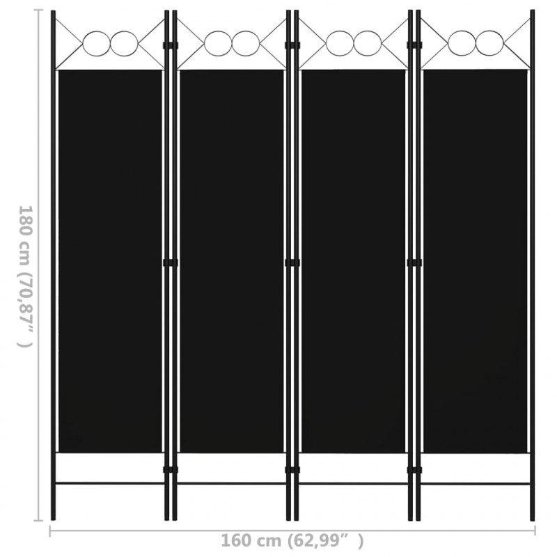 Parawan 4-panelowy, czarny, 160 x 180 cm