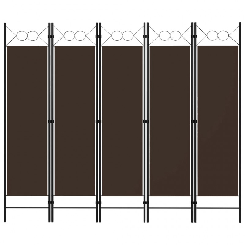 Parawan 5-panelowy, brązowy, 200 x 180 cm